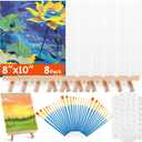 Yihurlm 54Pack Canvas Boards with Easel Set,8pcs 9.8 x 7.8 inch Painting Canvas,8 Easel Stand,30 Brushes & 8 Paint Tray,Canvases Panel Painting Kit for Paint Party, Acrylic Oil, Water Color Gift