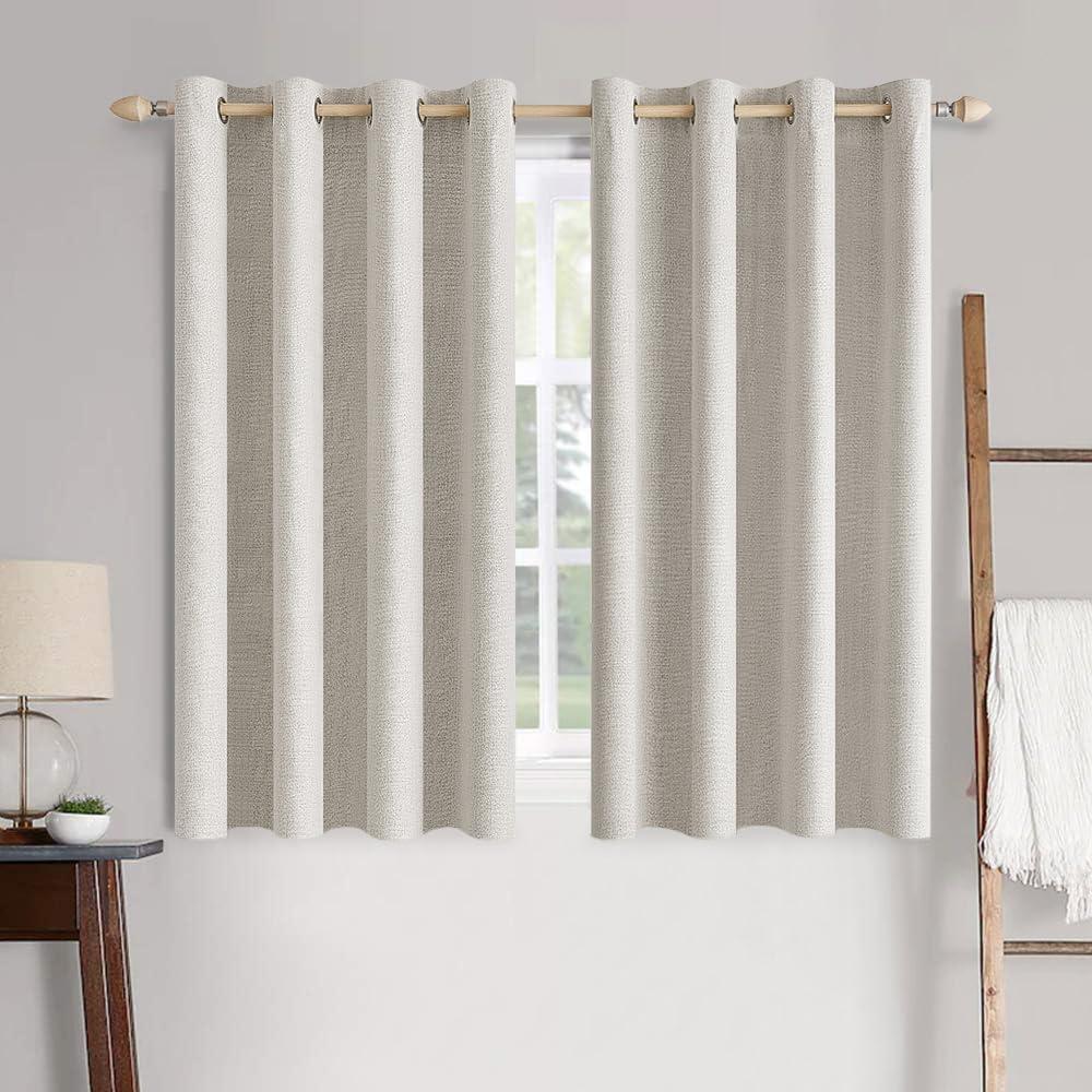 MIULEE Linen Textured Curtains for Bedroom Solid 100% Blackout Thermal Insulated Cream White Grommet Room Darkening Curtains & Drapes Luxury Decor for Living Room 52 x 45 Inch (2 Panels)