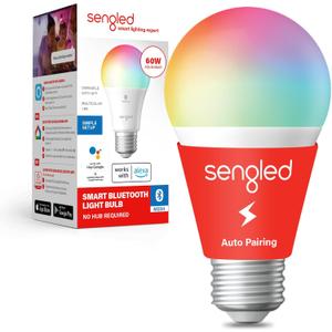 Sengled Smart Light Bulbs, Color Changing Alexa/Bluetooth Mesh, Dimmable LED Bulb A19 E26 Multicolor, High CRI, High Brightness, 8.7W 800LM, 1Pack (Full Color (16 Millions))