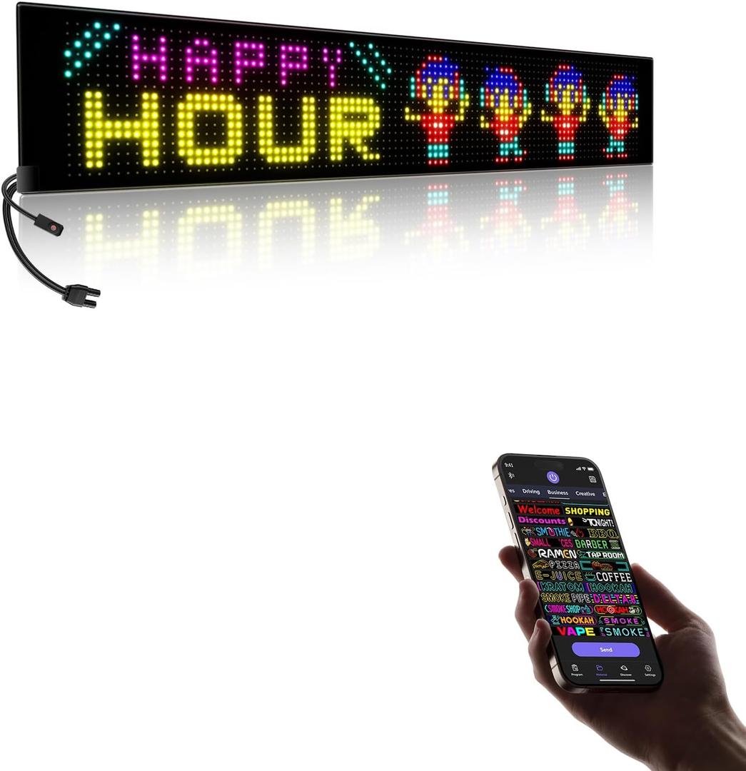 Large Programmable LED Sign, P10 Resolution Indoor Windows LED Signs, Bluetooth APP, for Business Bars Gaming Rooms Restaurants Festivals Cars (39"x 8")
