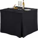 Wish Care Black Fitted Tablecloth for 34x34 Inch Square Tables, Waterproof Polyester Square Table Clothes, Heavy Duty Washable Fabric Table Cover for Home Dining Party Trade Craft Show Display