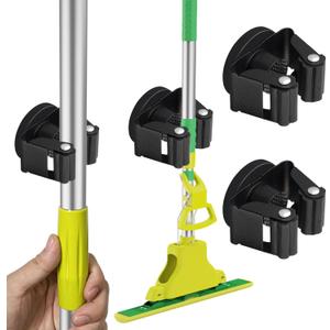 Magnetic Mop Broom Holder,Heavy Duty Movable Magnetic Broom Holder Rack,Anti-slip Wall Mounted Utility Storage Mop Shovel Gripper Hanger for Garage, Kitchen, Laundry, Garden(2 Pack/Black)