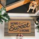 OLANLY Brown and Black Striped Rug 2' x 3' (24" x 36") Washable Cotton Doormat for Indoor Outdoor Use, Layered Front Porch Rug for Entryway, Kitchen, Patio