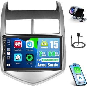 2+64G for 2011-2015 Chevrolet Chevy Aveo Sonic Android Car Stereo Wireless Apple CarPlay Android Auto,9 inch Touch Screen Radio 26UI WiFi Bluetooth GPS FM RDS+Free AHD Backup Cam