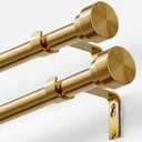 Oneach 2-Pack Heavy Duty Curtain Rods for Windows 72 to 144 Inch, 1 Inch Pole Adjustable Curtain Rod Set with Easy Installation and Modern Design (Brass Gold, 16 to 150 Inch)