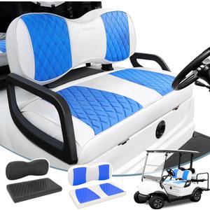 Rosefray Golf Cart Seat Covers for Club Car & EZGO & Yamaha Replace Back/Front seat Cover/Rear Seat Cushions (Blue  &White)
