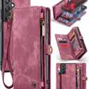 GooodiDEAR for Samsung A25 Case, Shockproof Card Holder Flip Magnetic 2-in-1 Detachable Zipper Slots Wallet Cover for Samsung Galaxy A25 5G, Anti-Scratch Leather TPU Bumper Luxury Purse Holster, Red