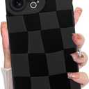 KANGHAR Compatible with iPhone 15 Pro Max Case, Silicone Checkered Cute Pattern, Camera Protection Soft Slim Phone Case for Girls Women -Black