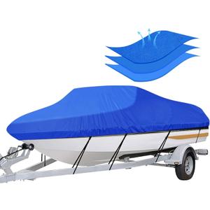 iCOVER Trailerable Boat Cover- 17'-19' Heavy Duty Waterproof Tarp Covers with Storage Bag, Fits V-Hull, Fish&Ski, Pro-Style, Fishing, Runabout, Bass Boats, up to 17ft-19ft Long X 96" Wide (Blue)