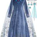 Winter Snow Princess Costume for Girls Halloween Birthday Cosplay Dress with Cape Accessories Blue (4-5 Years)
