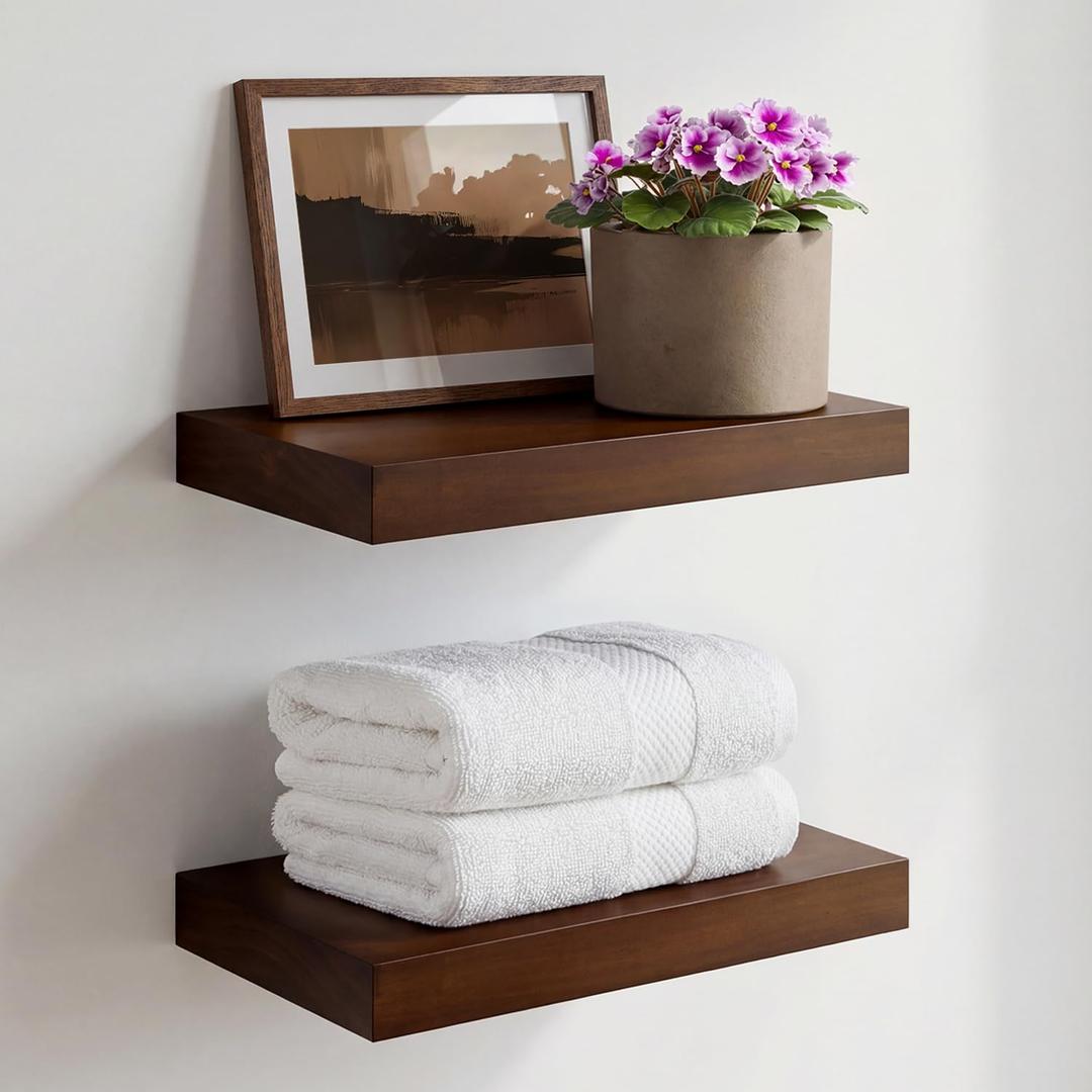 Homeforia Floating Shelf Black 12 inch, High End Solid Real Wood Small 12inch Floating Shelves for Wall Mounted, Black Wooden 12 in Floating Shelves, Heavy Duty Bracket, 12 X 6.5 X 1.75 inch, Set of 3