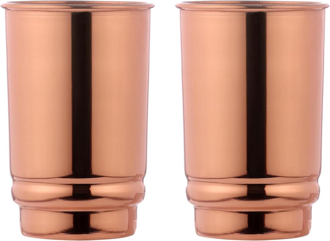 Pure Copper Drinking Cups - Ayurvedic Health Tumblers – 2 pcs. set -LACQUER Free | 350 Ml. (11.8 US Fl Oz) Traveller's Copper Cups for Ayurveda Health Benefits