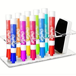Clear Wall Mounted Marker Holder, Dry Erase Marker Holder | Sturdy Acrylic Material, Mounts To Wall, Marker Tip Slot Keeps Markers In Place | Holds 10 Markers & 1 Eraser (2.9x9.5x3.5in)