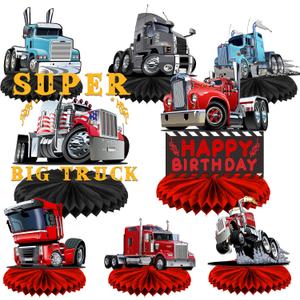 Heavy Trucks Semi Truck Happy Birthday Honeycomb Centerpieces Transportation Theme Decor for Men Boys 1st Birthday Party Supplies Baby Shower Decorations Photo Booth Props Favors