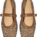 Milumia Women's Leopard Print Mesh Ballet Flats Trendy Square Closed Toe Maryjane Flat Shoes (9.5, Brown)