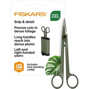 Fiskars Plant Detailer Snips & Holder, Precision Indoor Gardening Tool for Trimming & Pruning Dense Foliage, Long Reach Stainless Steel Micro-Tip Blades for Clean Cuts and Healthy Plant Growth, 6"