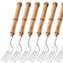 8 PCS Small Fork, 6.3 Inches Stainless Steel Dessert Forks with Bamboo Handle, Kitchen Flatware Cutlery Set, Use for Tasting Cakes Fruits and Appetizer, Mirror Polished
