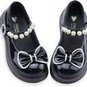 Elcssuy Toddler Little Girl Mary Jane Dress Shoes - Ballet Flats for Easter Flower Girl Party School Shoes Black Bow, Size 2
