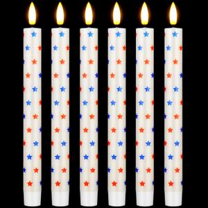 6 Pcs 4th of July Candles Independence Day Flameless Taper Candles Patriotic White Red Blue Star Wax American Battery Operated LED for Home Decoration(Star)