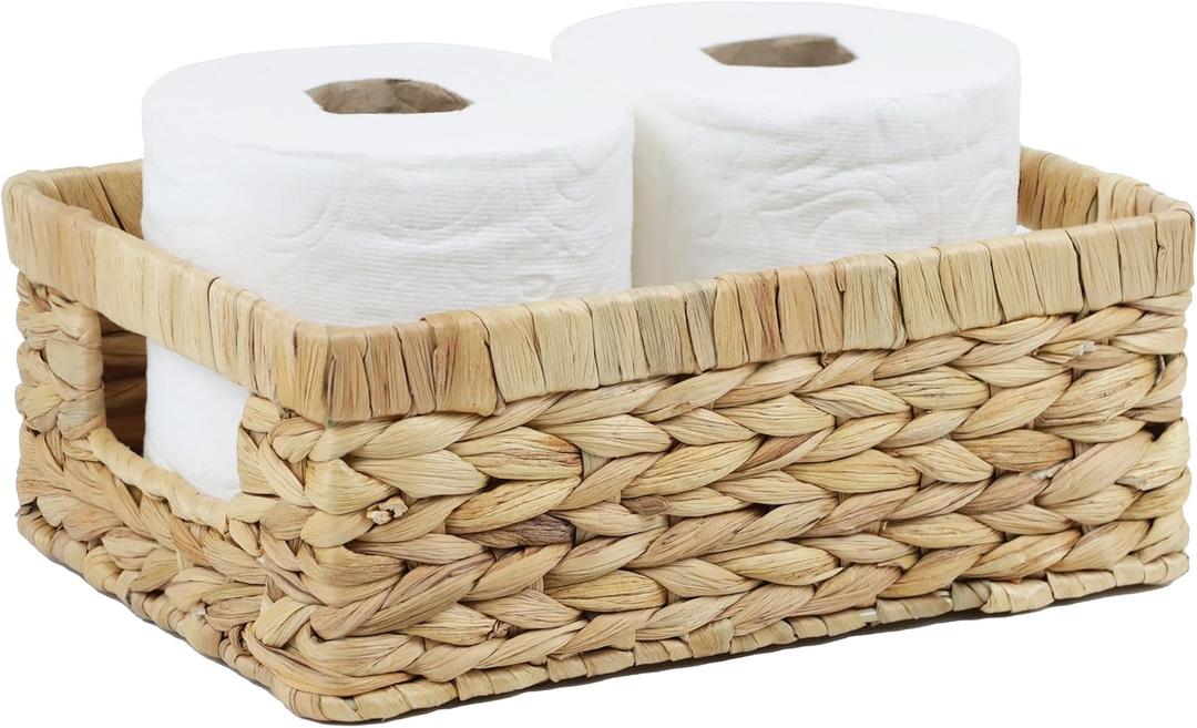 Wicker Baskets, Baskets for Organizing, Rattan Woven Basket for Storage, Organizer Bins with Built-in Handles, Storage Basket for Shelves (Water Hyacinth, Small)