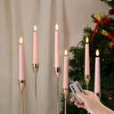 Eywamage Short Pink Flameless Taper Candles with Remote, Flickering Christmas Battery LED Wax Candlesticks Set of 6