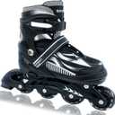 Adjustable Inline Skates for Kids and Teens, All 8 Wheels of Inline Roller Skates Light Up, Safe and Fun Illuminating for Outdoor Indoor Sports, 
Big Kid (1-4US)
 (Black)