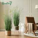 Faux 4ft 2-Pack Horsetail Reed Grass with Green Spikes, 48in Tall Indoor Outdoor Fake Grass in Pot, Home Office Decorative Artificial Plant & Greenery, Wedding Decor Bristlegrass