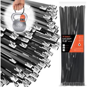 Black Metal Zip Ties Heavy Duty 11.8 inch for Outdoor Use, Stainless Steel Epoxy Coated Cable Chain Link Fence Zip Ties, Durable Metal Wire Ties Strap UV Resistant