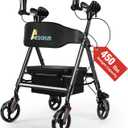 Heavy Duty Upright Walker, Rollator Walkers for Seniors, Foldable Stand Up Rolling Walker with Seat, Adjustable Padded Seat and Handle, Aluminum, All-Terrain Wheels, 450 Lb. Weight Capacity, Grey