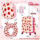 Sanwuta 4 Pcs Kids Luggage Set Carry On Rolling Suitcase Backpack Neck Pillow Travel Set Gift for Girls Boys Summer Camp(17 Inch,Strawberry Style,Light Pink)