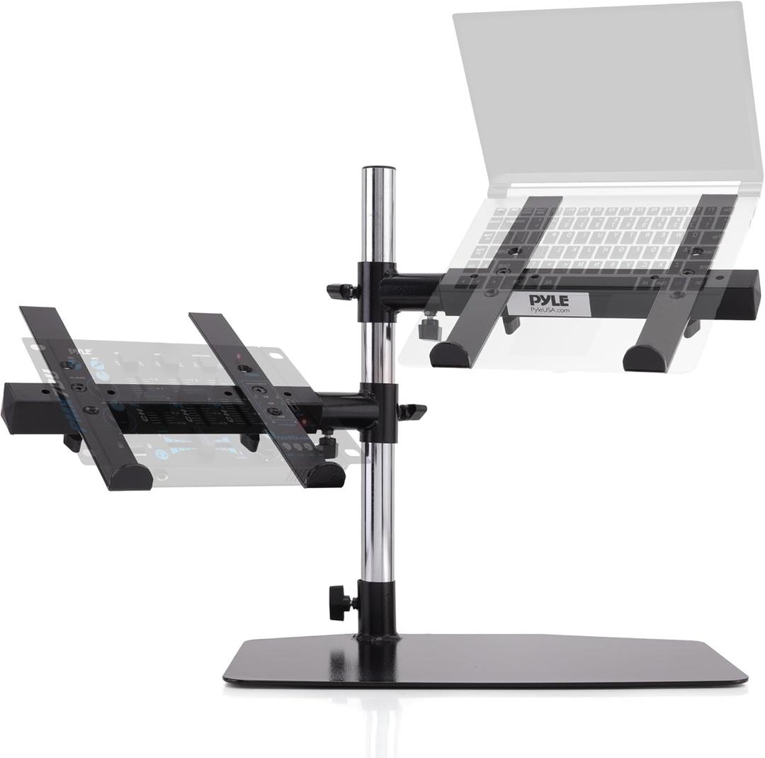 Pyle Portable Dual Laptop Stand  Standing Table Holder with Bracket Arms,Adjustable Height,Ergonomic Design, 360 Swivel for DJ Mixer,Sound Equipment,Workstation,Gaming & Home Use with Tilt Function