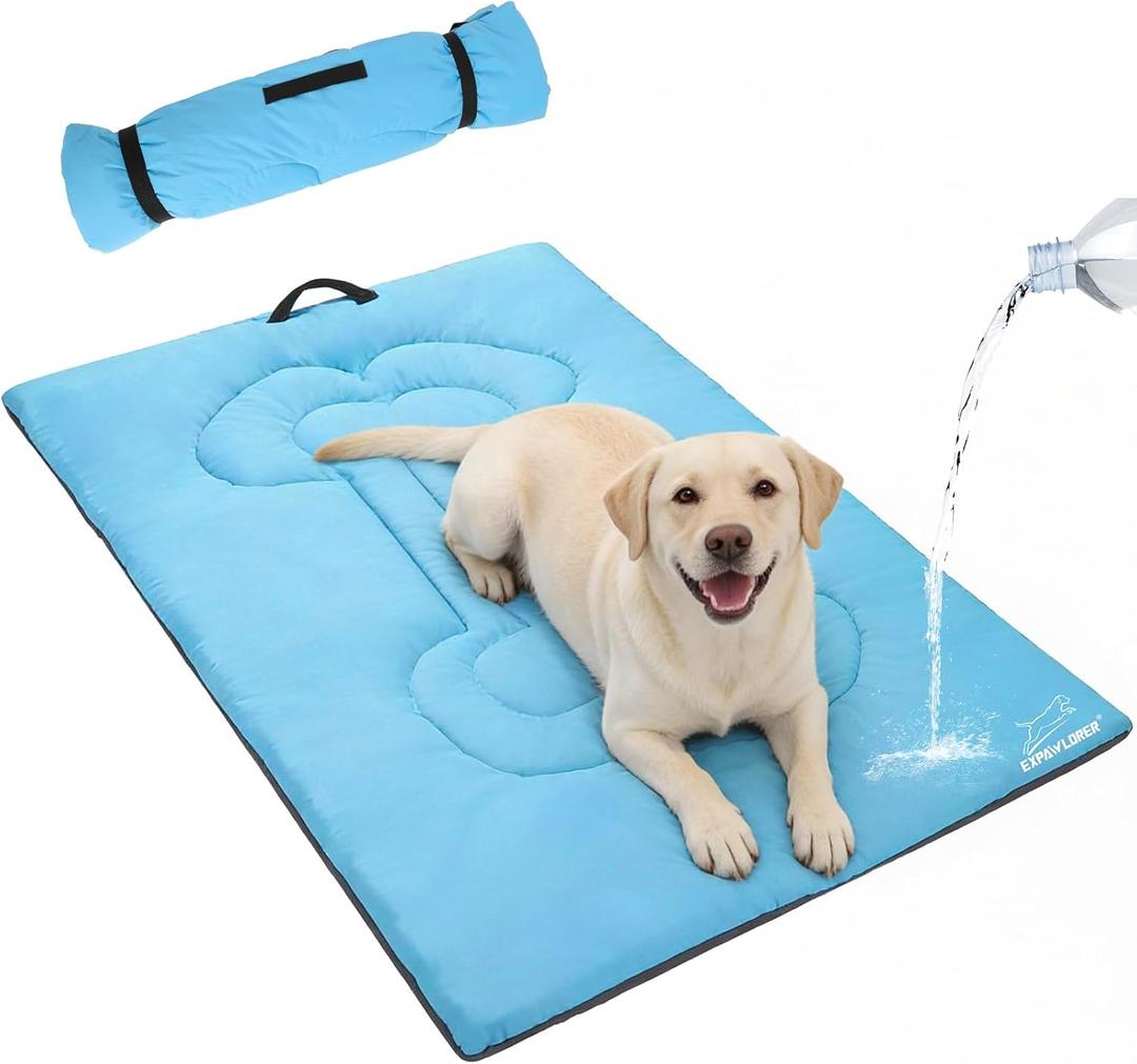 EXPAWLORER Outdoor Dog Bed, Portable Waterproof Reversible Camping Travel Durable Dog Bed, Large Pet Mat Machine Washable Indoor for Medium Large Dogs Puppy Cats Sleeping Outside 35"x51" Blue & Grey