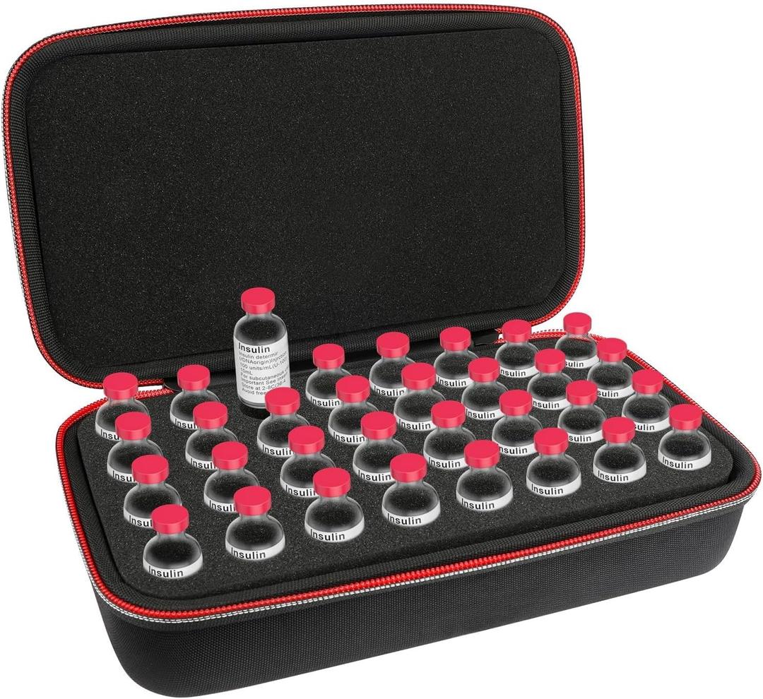 Mviioe Insulin Fridge Holder Vial Storage Case for Refrigerator Fits Standard 10ml U-100 Vials, Safe, Snug, Secure Vial Protector (32-Slots)