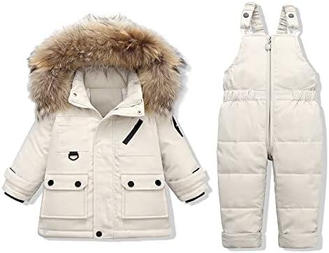 YALLET Baby Girls Boys Snowsuit, Infant Winter Clothes Toddler Kids Winter Warm Hooded Down Jacket Coat + Ski Bib Pants, 2T