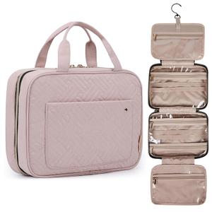 BAGSMART Large Toiletry Bag Travel Bag with Hanging Hook, Water-resistant Makeup Cosmetic Bag Travel Organizer for Accessories, Shampoo, Full Sized Container, Toiletries (Baby Pink)