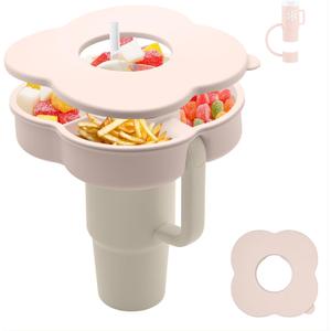 Snack Bowl with Lid for Stanley 30 oz Tumbler with Handle, Silicone Snack Tray Snack Ring for Stanley Cup Accessories, Suitable for Car Cup Holder or Outdoor, Rose Quartz