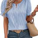 EVALESS Womens Short Sleeve Tops Spring Fashion Clothes 2025 Blouses for Women Dressy Casual Sexy V Neck Tops Summer Outfits for Work Cute Puff Sleeve Ladies Tops and Blouses Blue Blouse, X-Large
