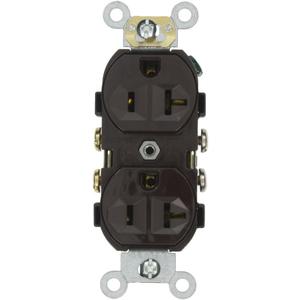 Leviton CR20 20-Amp, 125-Volt, Narrow Body Duplex Receptacle, Straight Blade, Commercial Grade, Self Grounding, 10-Pack, Brown