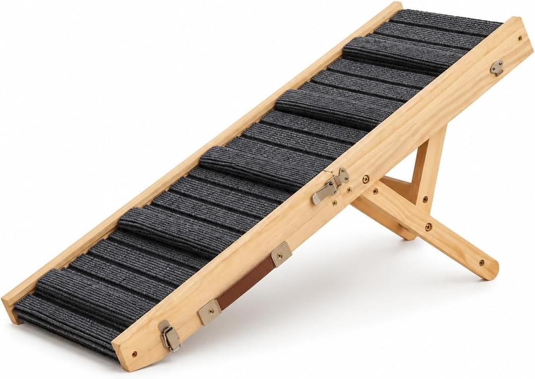 Dog Ramp for Large Dogs, Adjustable Foldable Wooden Pet Ramp with Non-Slip Carpet, 4 Adjustable Heights (9.05" to 18.5") for Bed, Couch & Car, Portable Ramp for Senior Dogs, Arthritis & Joint Support