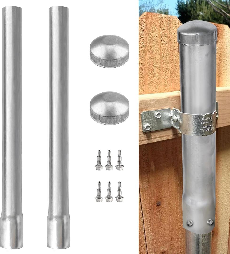 2 Pack 2-3/8" OD Metal Post Extender, 36" Fence Post Extension Height, Hot-dip Galvanized Steel, Includes Screws and Caps