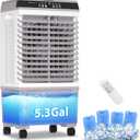 LifePlus Evaporative Air Cooler 1800 CFM Swamp Cooler Portable Cooling Fan with 5.3 Gallon Water Tank Remote Control, 3 Speed 3 Modes, 4 Ice Packs More Cooler, for Room Garage Patio