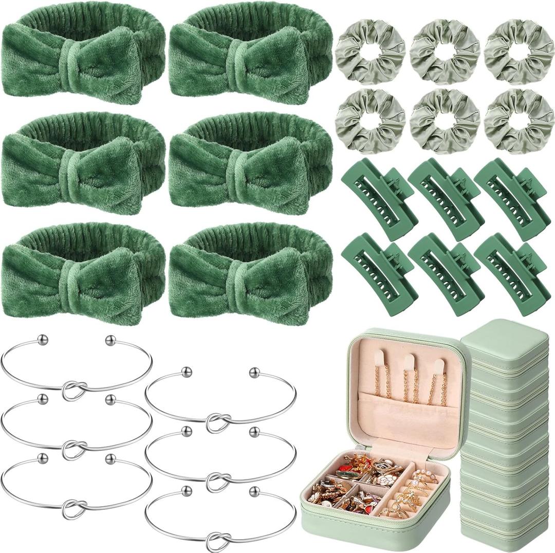 30 Pcs Spa Party Bridesmaid Proposal Gifts Bridal Party Favor Bridal Jewelry Boxes Hair Clip Scrunchies Headband Knot Bracelet Graduation Gift(Sage Green)