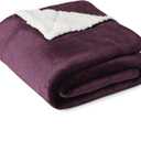Amazon Basics Reversible Sherpa Throw Blanket, Velvety Flannel, Ultra Soft, Plum, 50"x60"