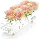 YoBa Acrylic Flower Vase Rectangular with Gold Plated Aluminum Legs, Clear Acrylic Flower Vase for Home Wedding Dining Table Decor, Gift for Your Loved Ones (Flowers not Included) (12 Holes)