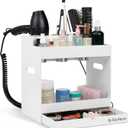 Hair Tool Organizer Countertop Extra Wide Bay | Bathroom & Hot Tools Organizer For Hair | Hairdryer Holder For Bathroom Vanity | Hot Tools Storage for Curling Iron Straightener, 3 Stainless Cups White