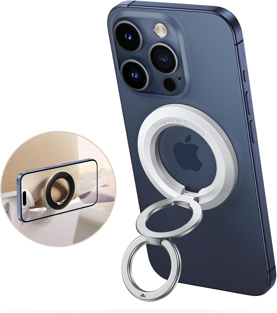 SYNCWIRE for MagSafe Ring Holder, Magnetic Phone Ring Holder Magnet Cell Phone Grip Finger Ring Kickstand Compatible with iPhone 16 15 14 13 12 Pro Max fits MagSafe Accessories (White)