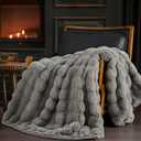 EVERGRACE Ultra Soft Luxury Fluffy Ridgeline Faux Rabbit Fur Throw Blanket, Thick Warm Bubble Throw for Bed, Cozy Plush Reversible Blankets for Couch, Chair, Sofa, Grey, 50x60 Inches, 870 GSM