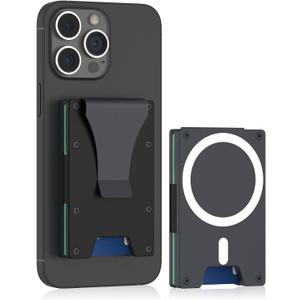 Hsypti for Magsafe Wallet, Slim Wallet for Men with Money Clip, Metal Card Holder with RFID Blocking, Minimalist Magnetic Phone Wallets Compatible with iPhone 17/16/15/14/13/12 Series (Black)