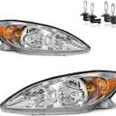 Headlights Assembly for 2002-2004 Toyota Camry Headlamp Replacement Chrome Housing Amber Reflector Driver & Passenger Side (Chrome | With High & Low Beam Bulbs)