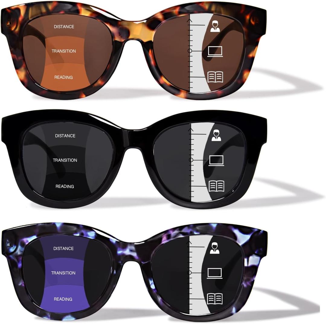 Oversized Progressive Reading Sunglasses for Women Men UV400 Protection Stylish Outdoor Progressive Readers Sunglasses (Progressive Lens- Mixed Colors, 2.5)